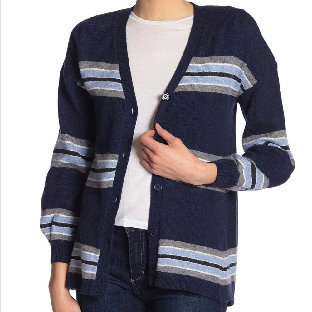 NEW Democracy Women Cardigan S Navy Blue Alpaca Blend Button‎ Front Preppy